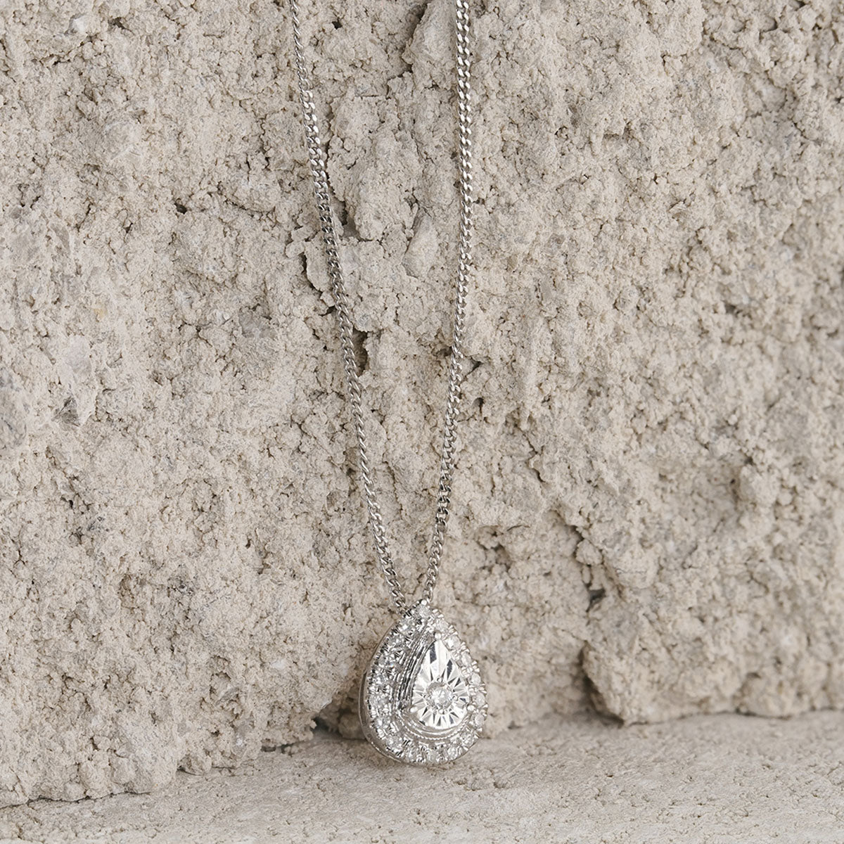 Masami Diamond Pear Halo Necklace 0.10ct Pave Set in 9K White Gold